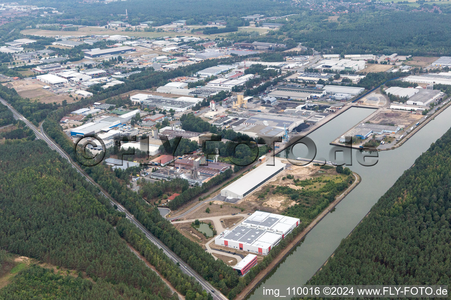 Aerial view of Industrial area at the port in Lüneburg in the state Lower Saxony, Germany