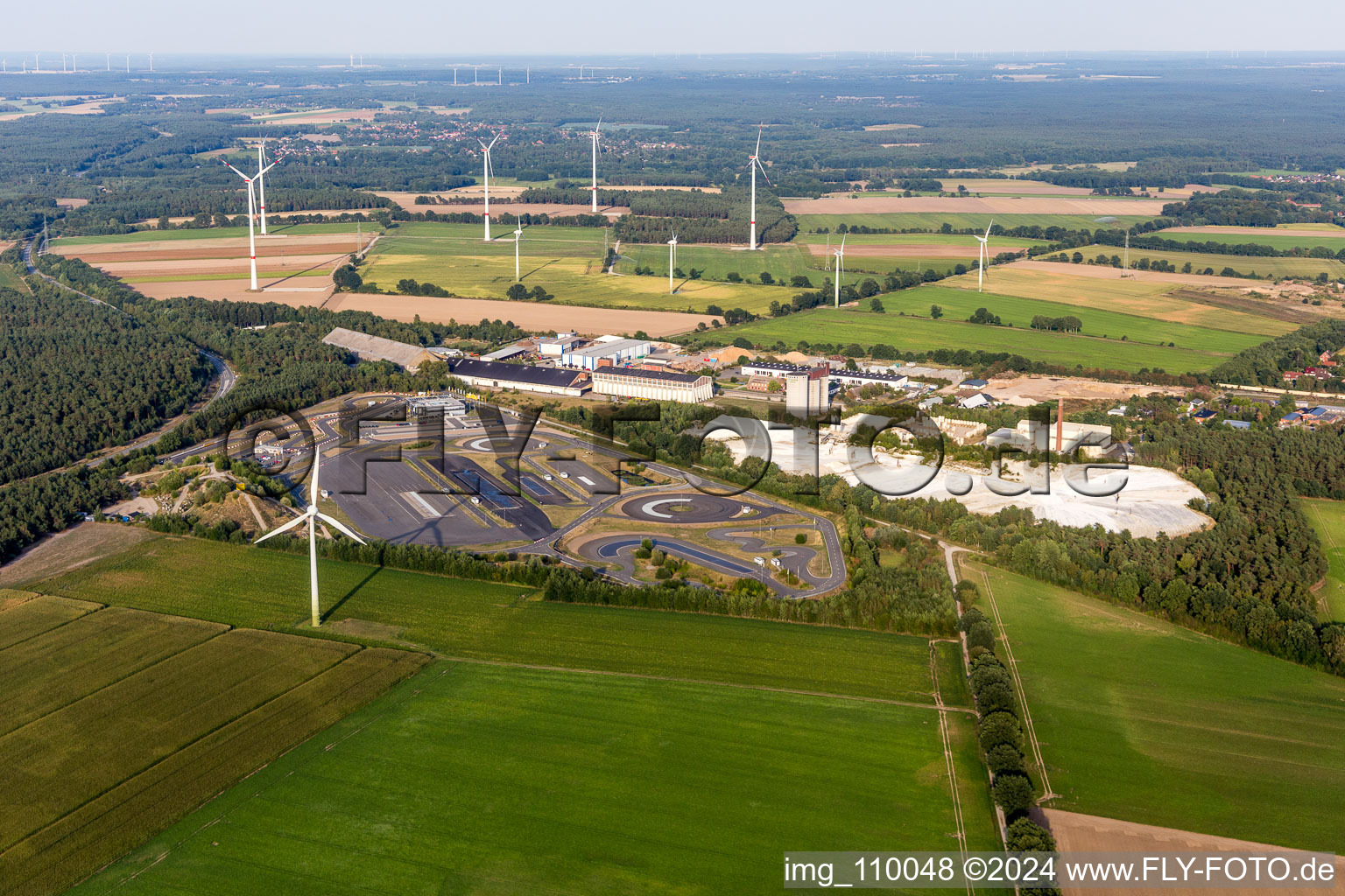 Aerial photograpy of Course of ADAC Driving securitly centre Hansa in Embsen in the state Lower Saxony, Germany