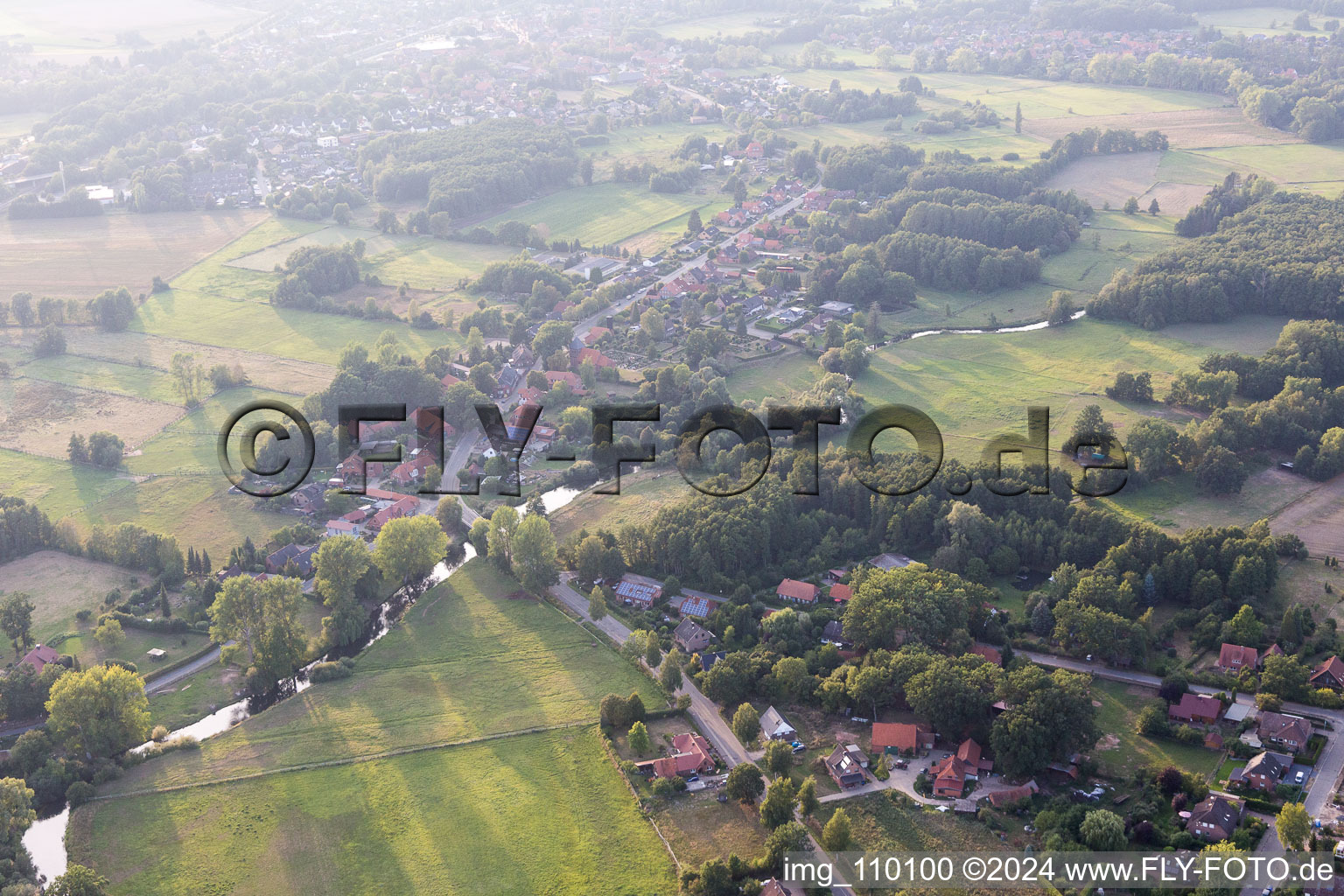 Aerial view of Wichmannsburg in the state Lower Saxony, Germany