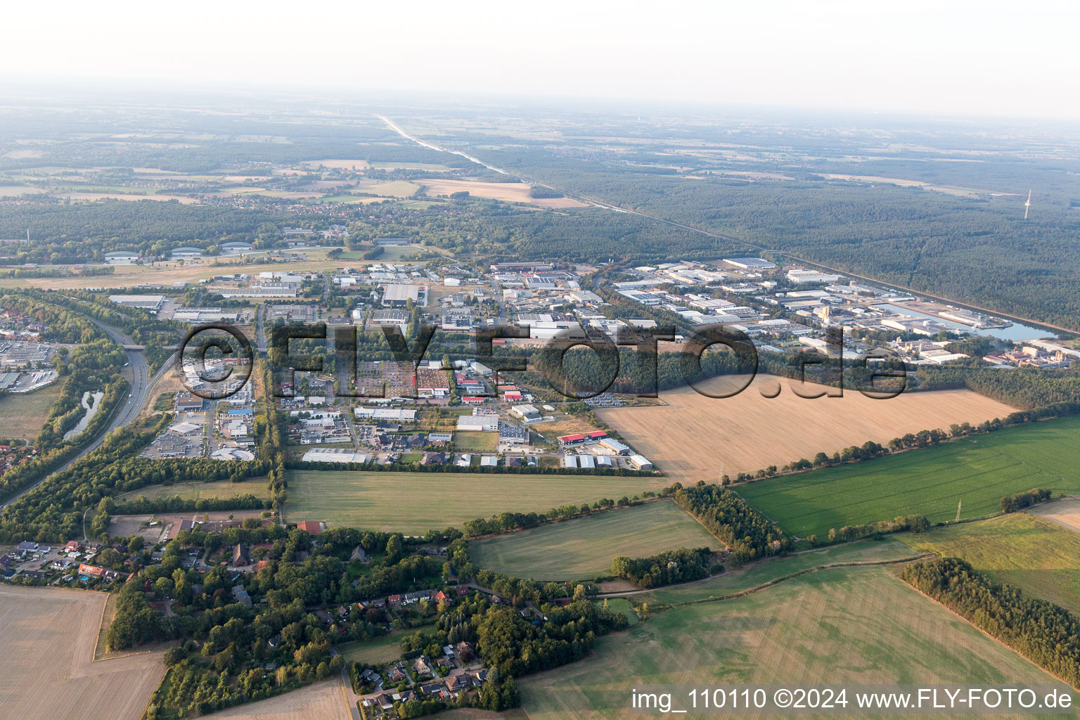 Oblique view of Industrial area at the port in Lüneburg in the state Lower Saxony, Germany