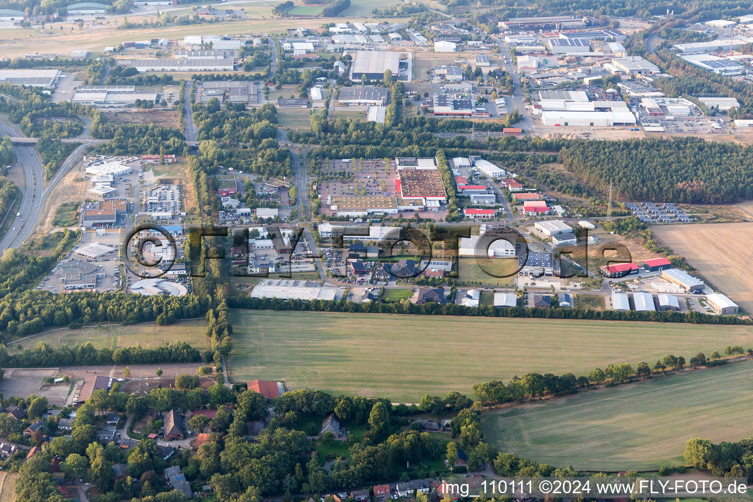 Industrial area at the port in Lüneburg in the state Lower Saxony, Germany from above