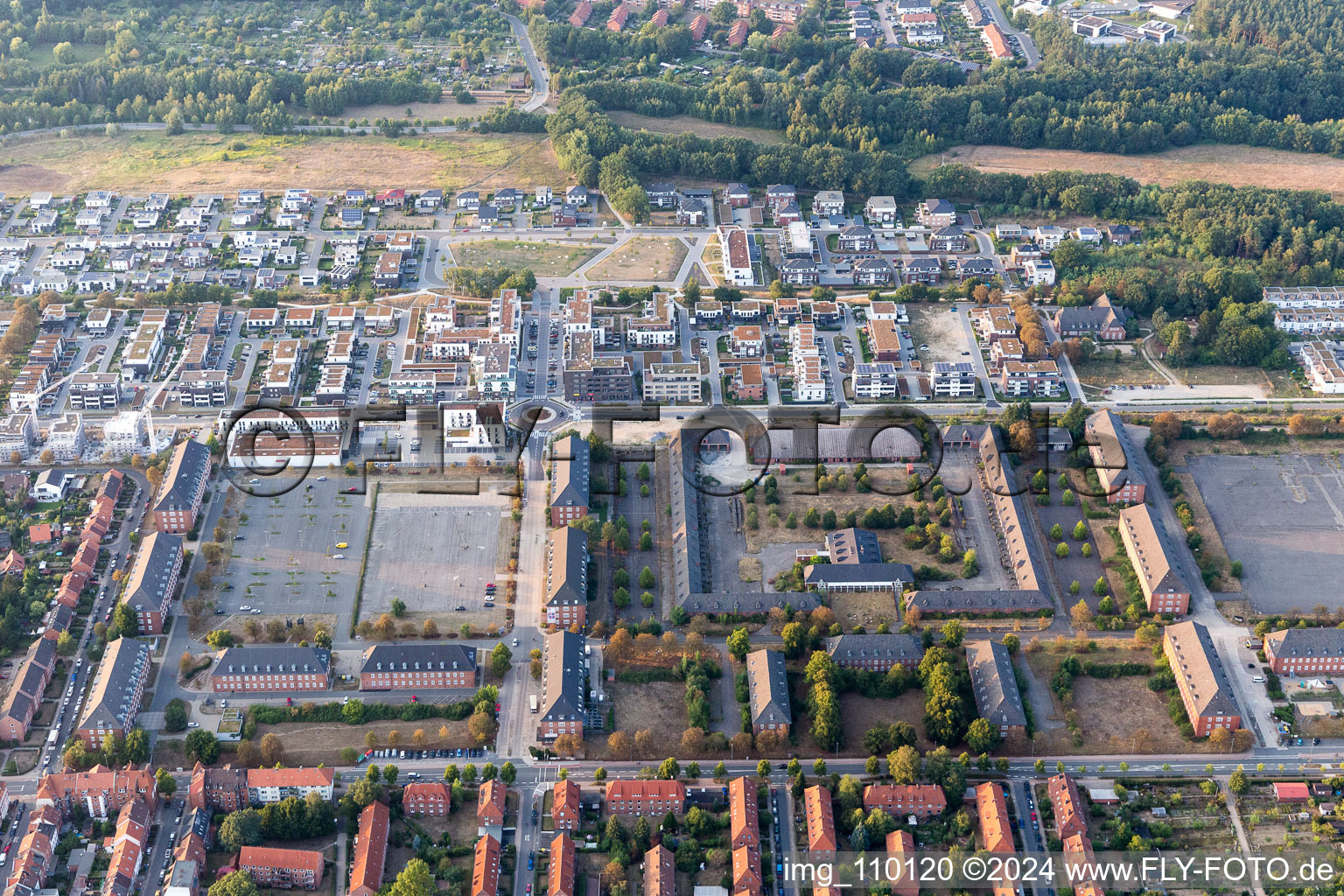 Aerial view of Building complex of the former military barracks in Lueneburg in the state Lower Saxony, Germany