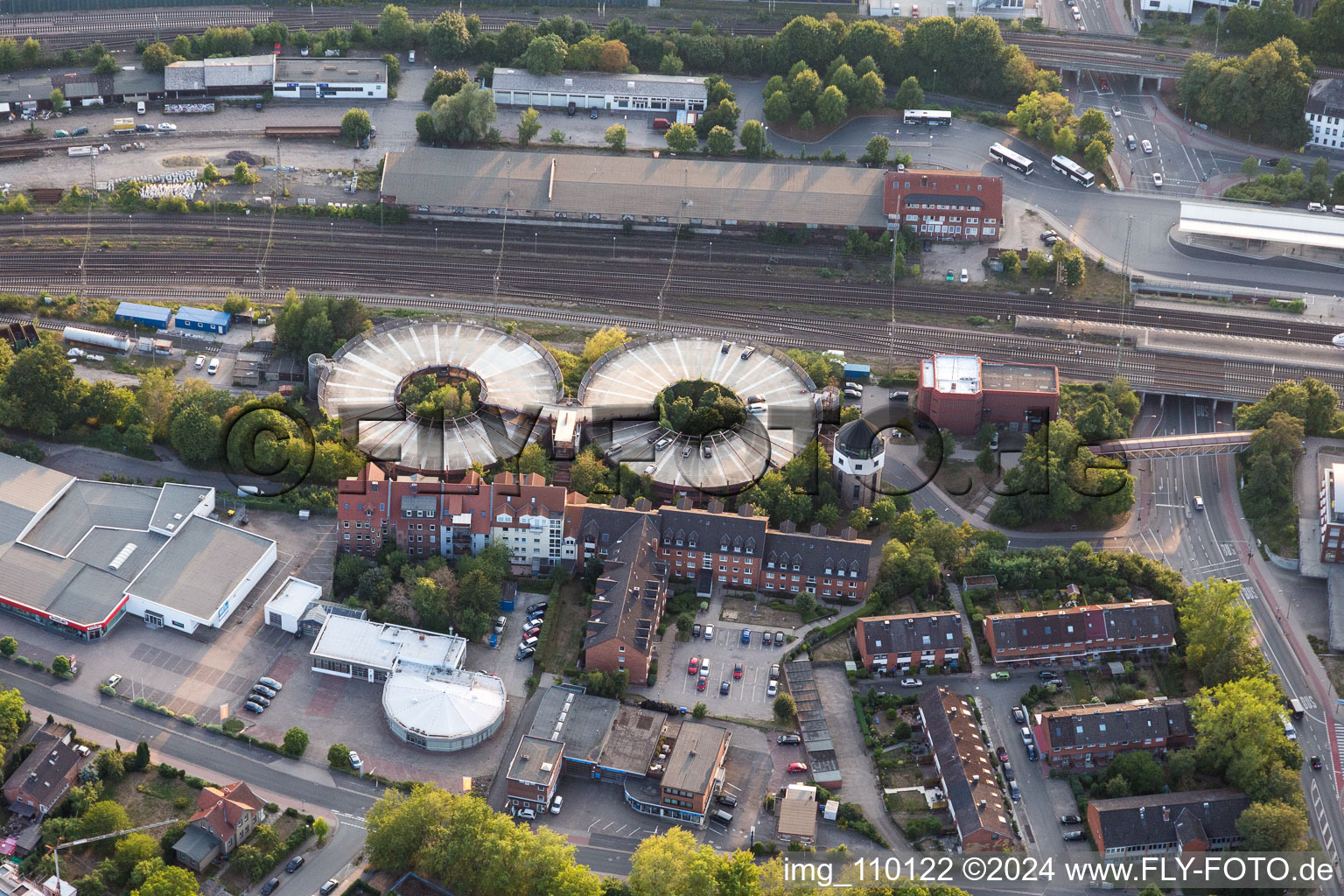 Double circular Parking deck on the building of the car park Parkhaus on Bahnhof in Lueneburg in the state Lower Saxony, Germany