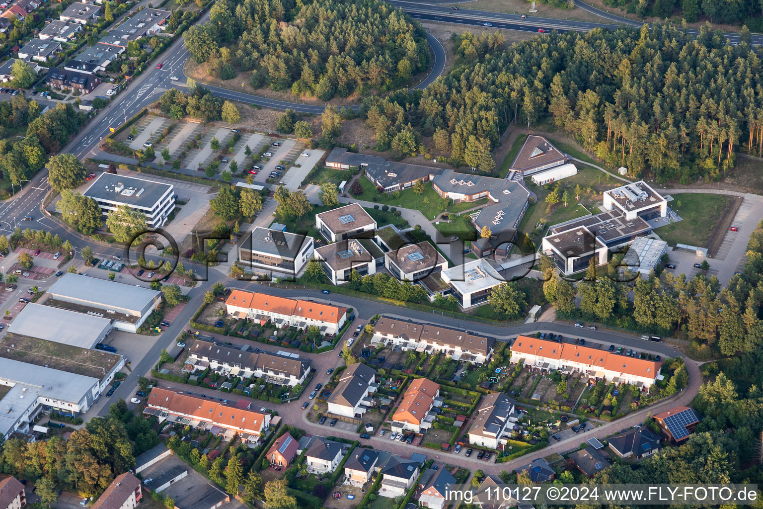 Aerial view of Campus building of Werum Software & Systems AG and Werum IT Solutions GmbH in the district Moorfeld in Lueneburg in the state Lower Saxony, Germany