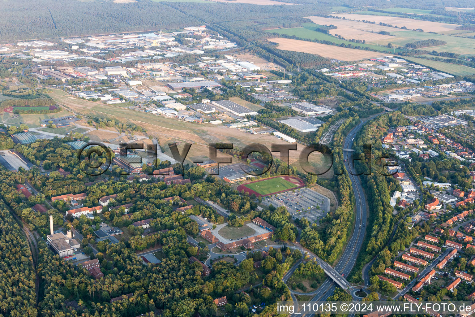 Aerial view of Airport in Lüneburg in the state Lower Saxony, Germany