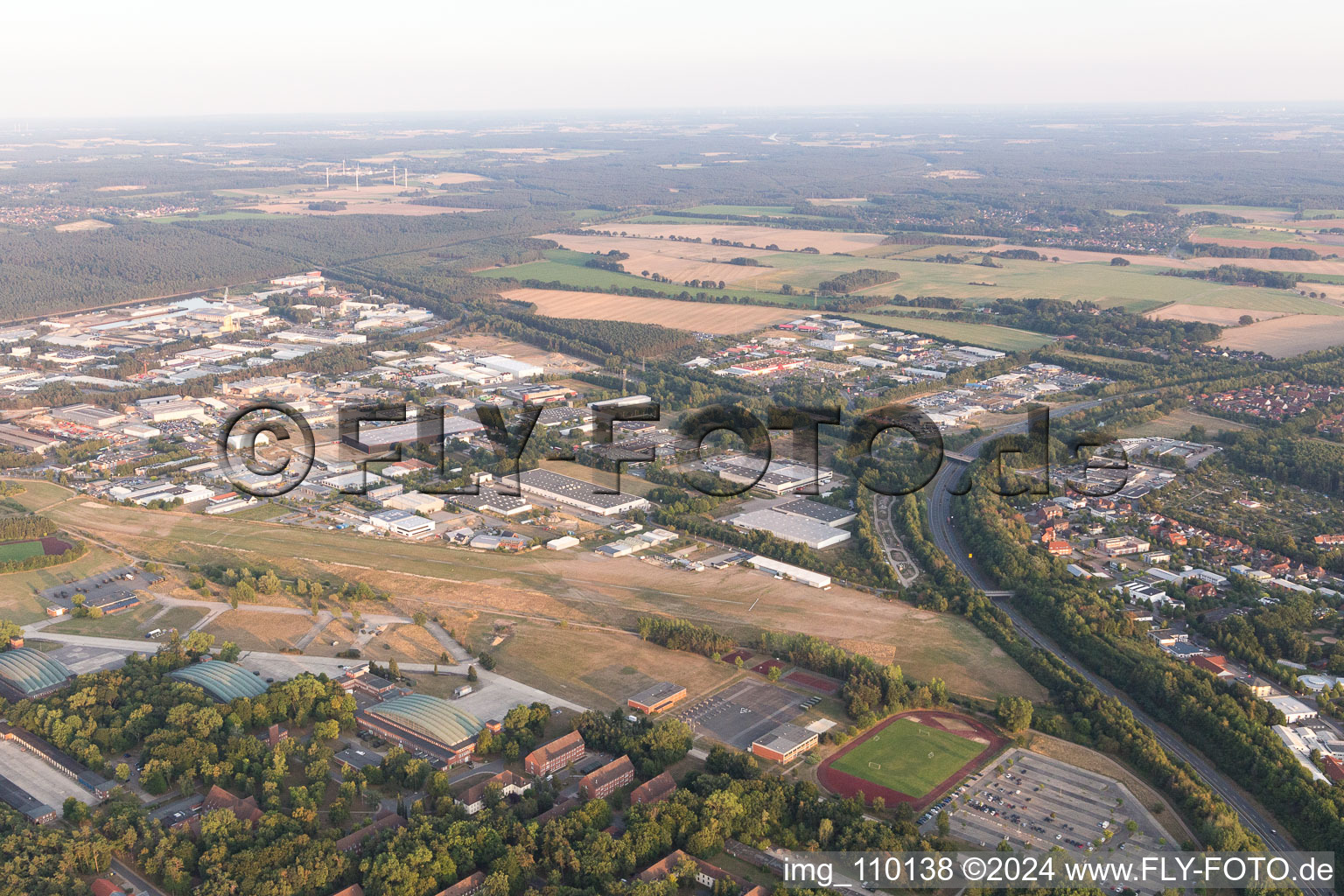 Oblique view of Airport in Lüneburg in the state Lower Saxony, Germany