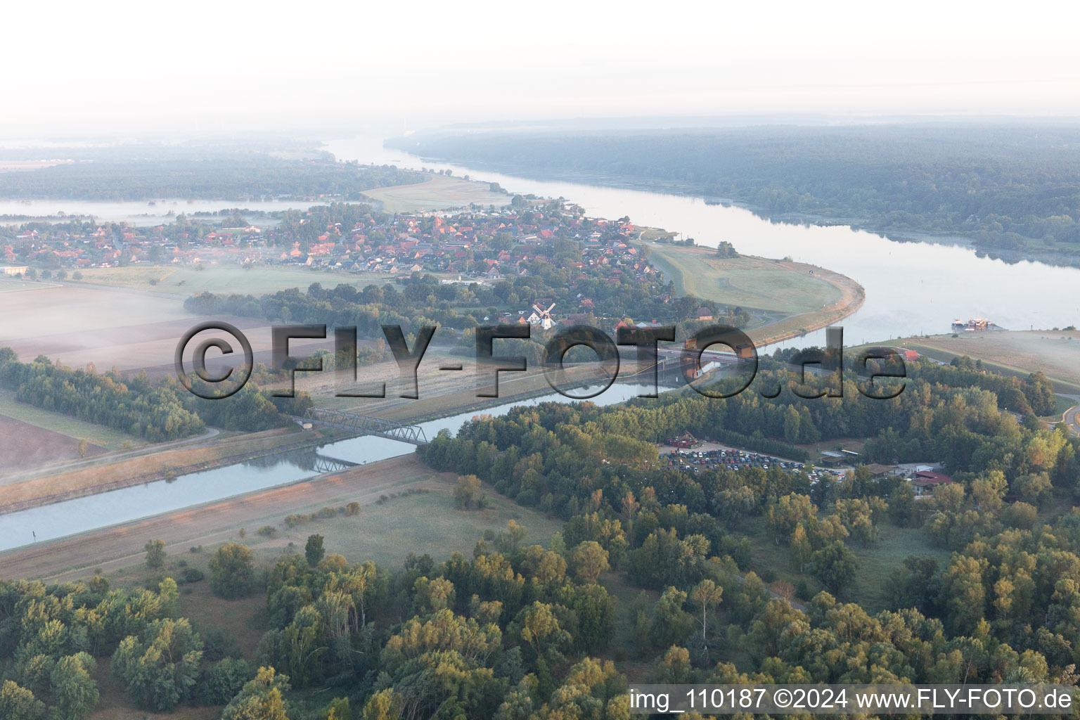 Aerial view of Artlenburg in the state Lower Saxony, Germany