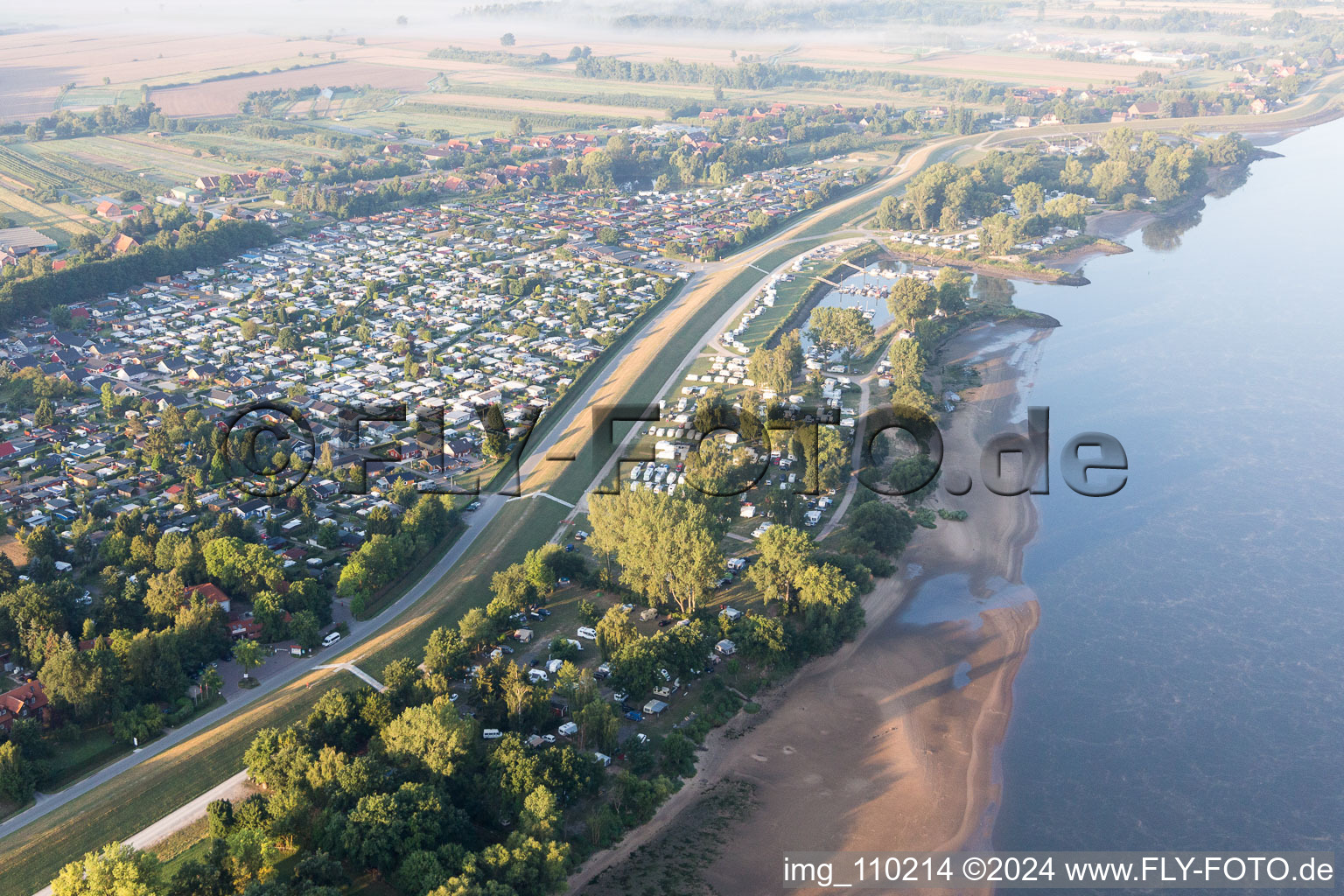 Aerial view of Camping Stover Strand in Stove in the state Lower Saxony, Germany