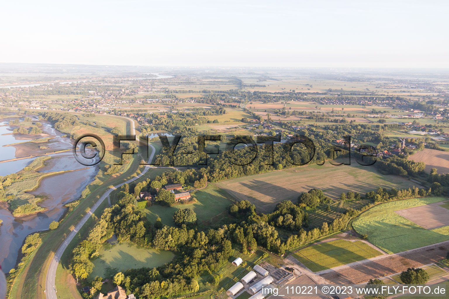 Aerial view of Nature reserve in Zollenspieker in the state Hamburg, Germany
