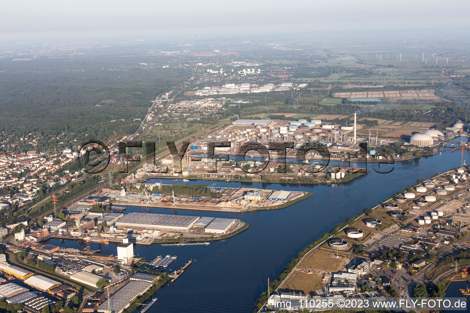 Aerial view of Harbor in Harburg in the state Hamburg, Germany