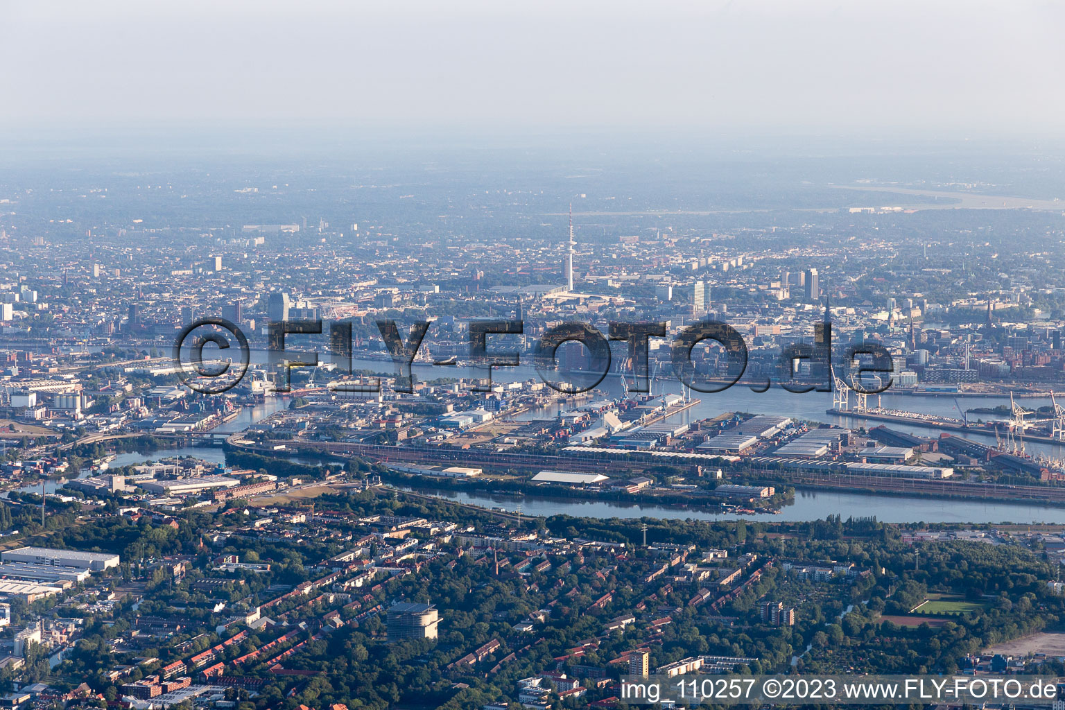 Aerial view of Wilhelmsburg in the state Hamburg, Germany
