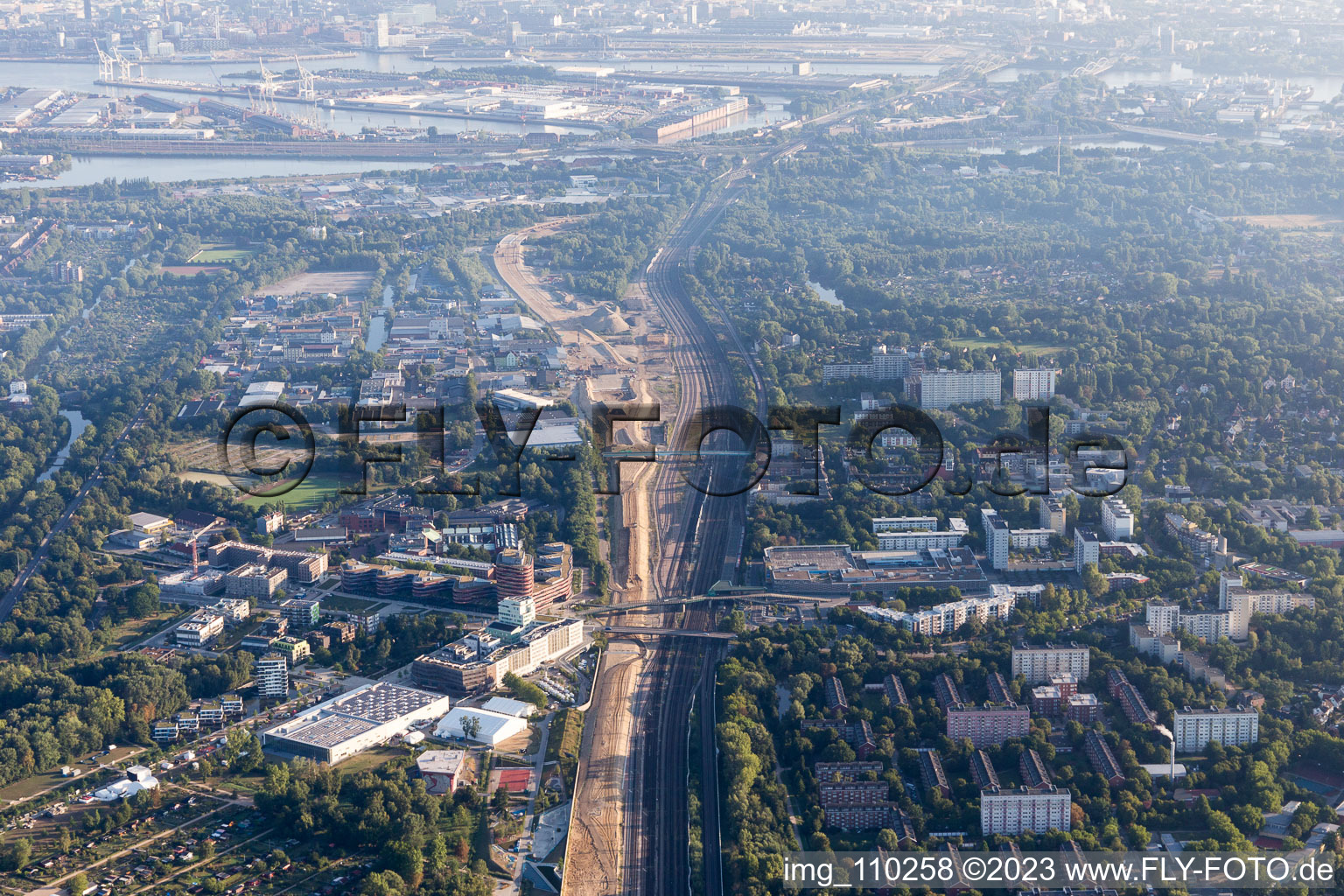 Aerial photograpy of Wilhelmsburg in the state Hamburg, Germany