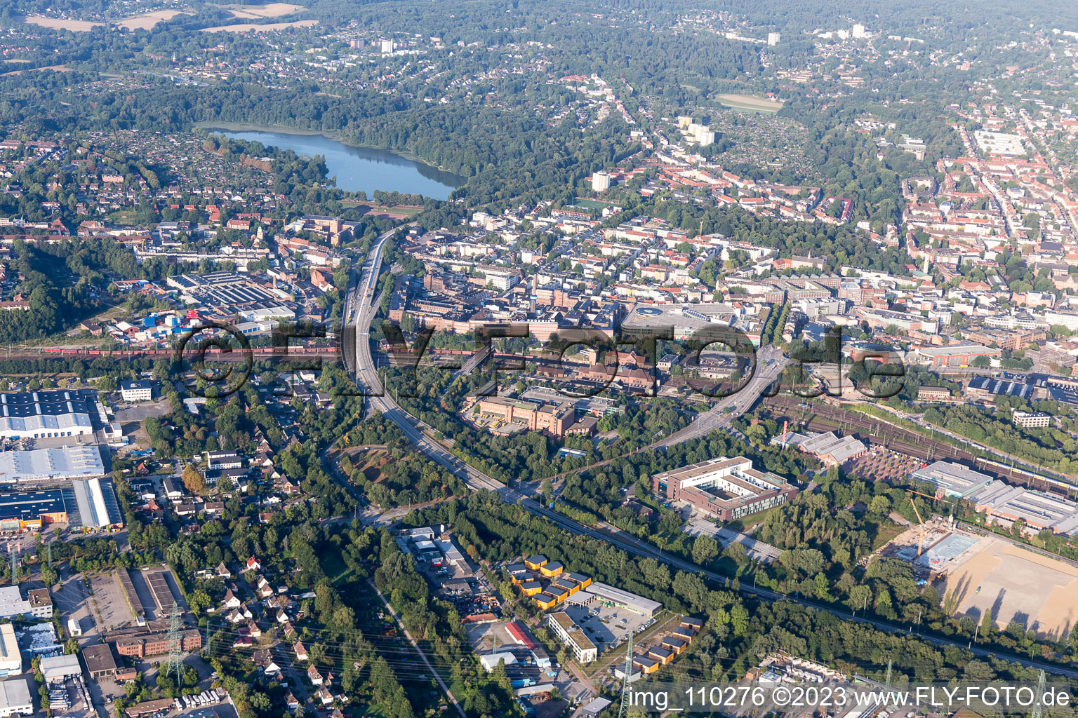 Aerial view of Harburg in the state Hamburg, Germany