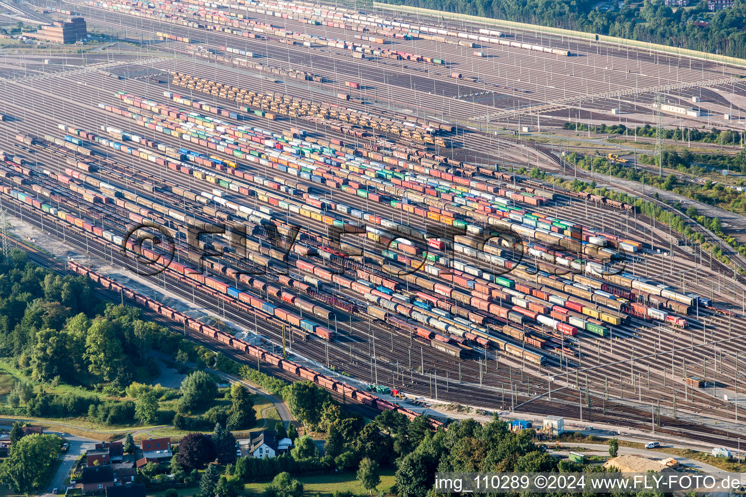 Aerial photograpy of Marshalling yard and freight station Maschen of the Deutsche Bahn in the district Maschen in Seevetal in the state Lower Saxony, Germany