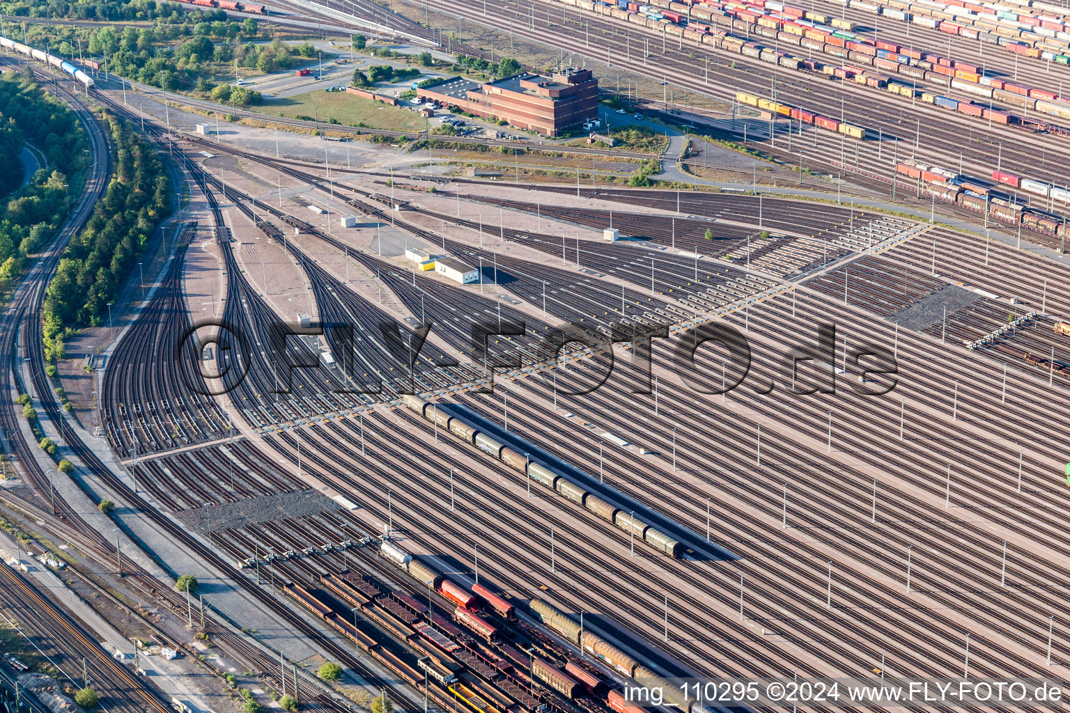 Marshalling yard and freight station Maschen of the Deutsche Bahn in the district Maschen in Seevetal in the state Lower Saxony, Germany from the plane