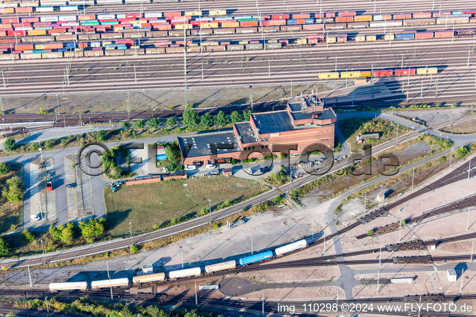 Bird's eye view of Marshalling yard and freight station Maschen of the Deutsche Bahn in the district Maschen in Seevetal in the state Lower Saxony, Germany