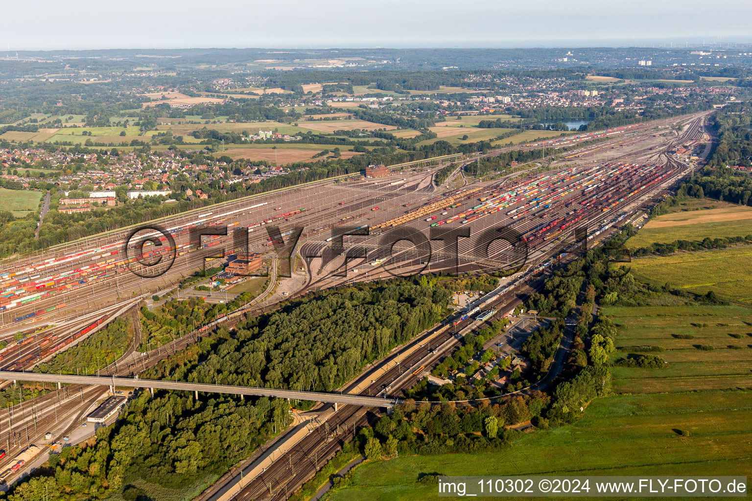 Drone image of Marshalling yard and freight station Maschen of the Deutsche Bahn in the district Maschen in Seevetal in the state Lower Saxony, Germany