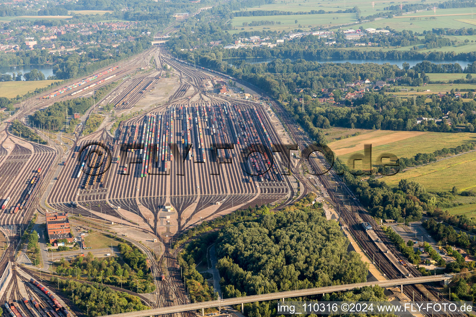 Marshalling yard and freight station Maschen of the Deutsche Bahn in the district Maschen in Seevetal in the state Lower Saxony, Germany from above