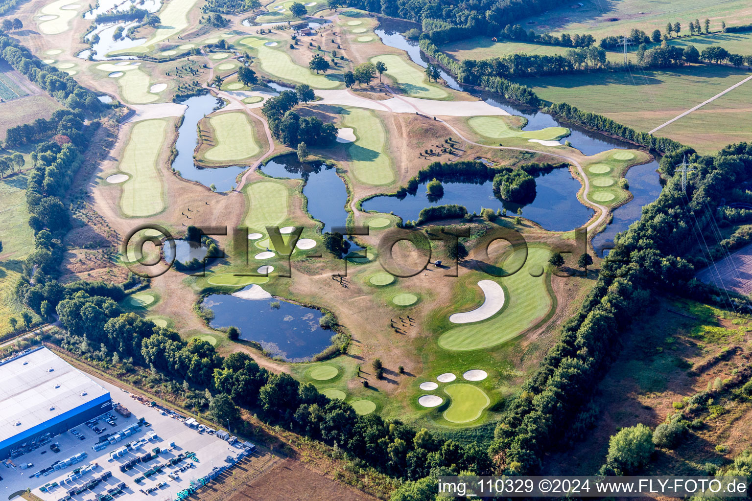 Aerial view of Grounds of the Golf course at Green Eagle Golf Courses in Winsen (Luhe) in the state Lower Saxony, Germany