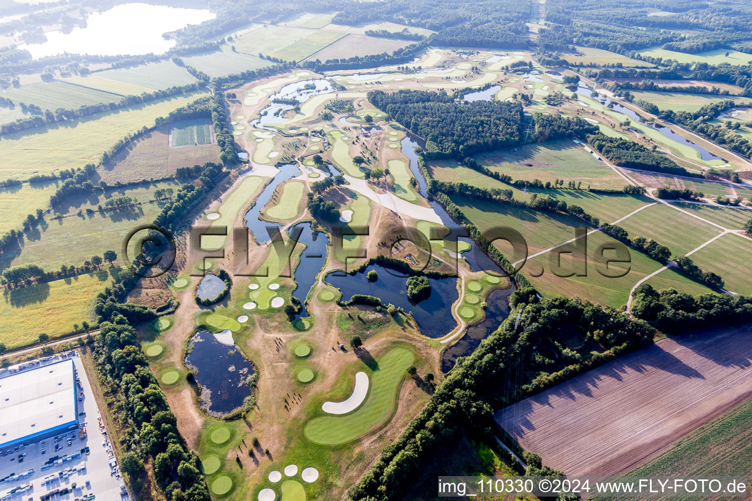 Aerial photograpy of Grounds of the Golf course at Green Eagle Golf Courses in Winsen (Luhe) in the state Lower Saxony, Germany