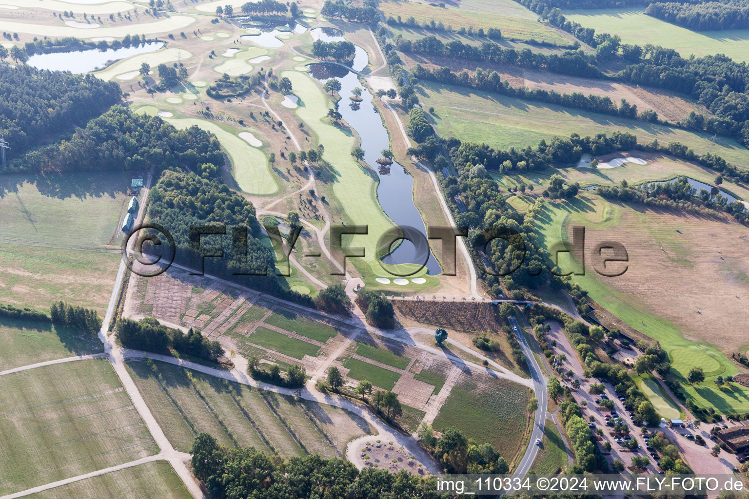 Aerial photograpy of Grounds of the Golf course at Green Eagle Golf Courses in Winsen (Luhe) in the state Lower Saxony, Germany