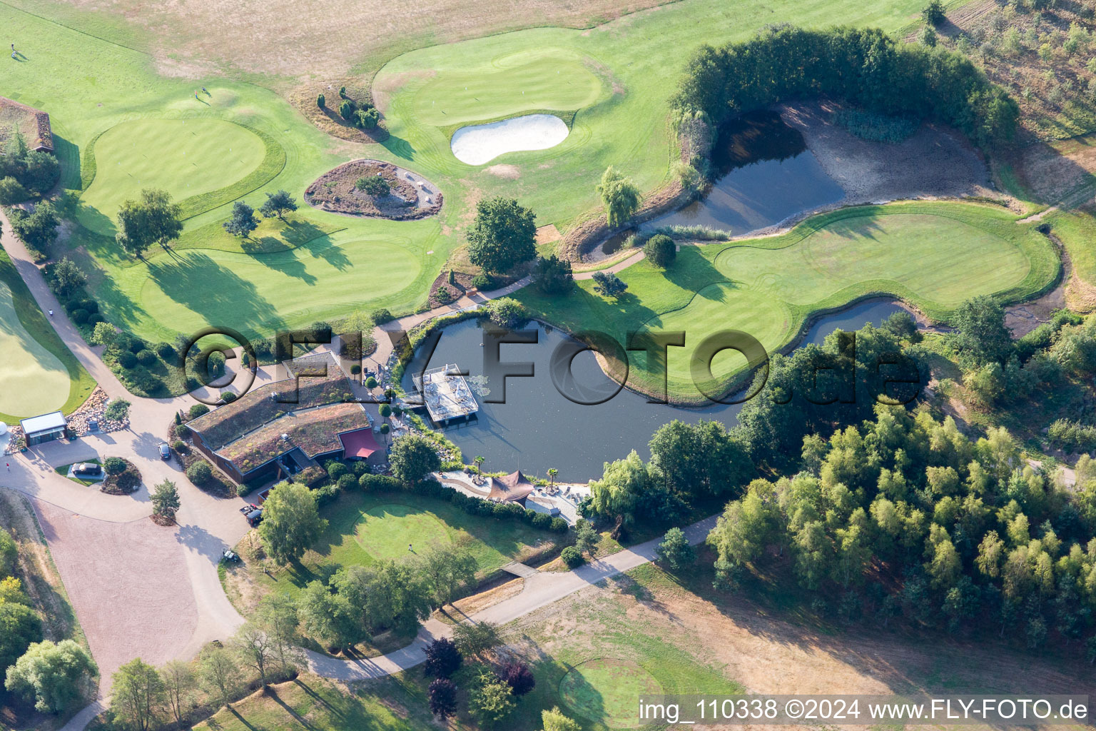 Grounds of the Golf course at Green Eagle Golf Courses in Winsen (Luhe) in the state Lower Saxony, Germany from above