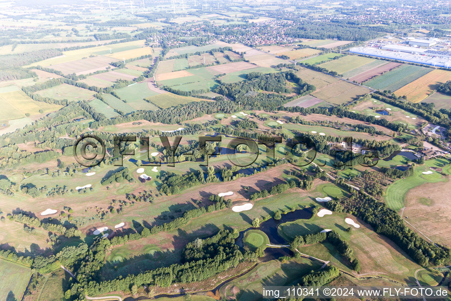 Grounds of the Golf course at Green Eagle Golf Courses in Winsen (Luhe) in the state Lower Saxony, Germany out of the air