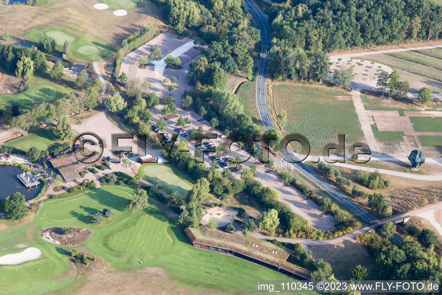 Aerial view of Grounds of the Golf course at Green Eagle Golf Courses in Winsen (Luhe) in the state Lower Saxony, Germany