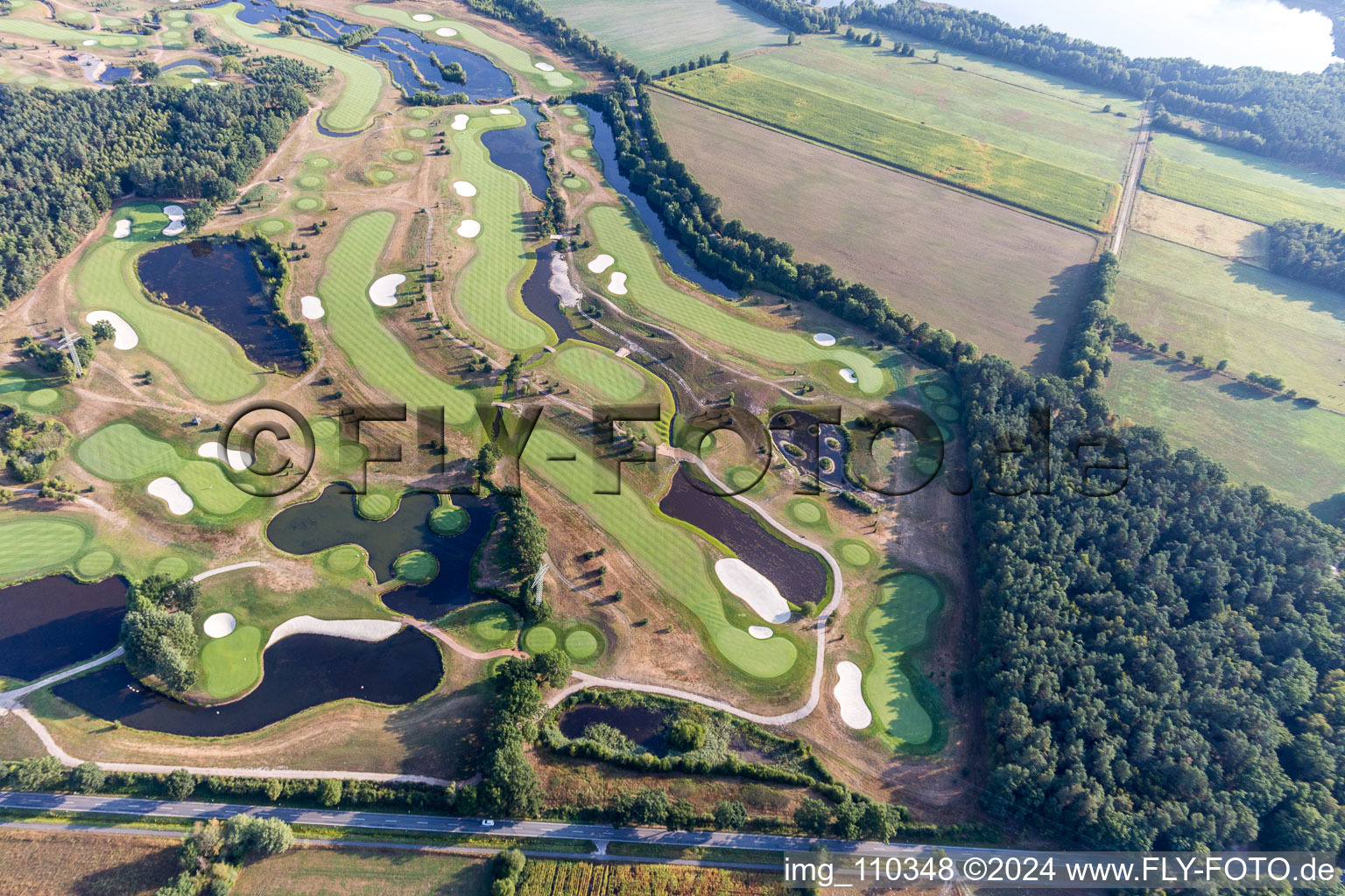 Grounds of the Golf course at Green Eagle Golf Courses in Winsen (Luhe) in the state Lower Saxony, Germany from above