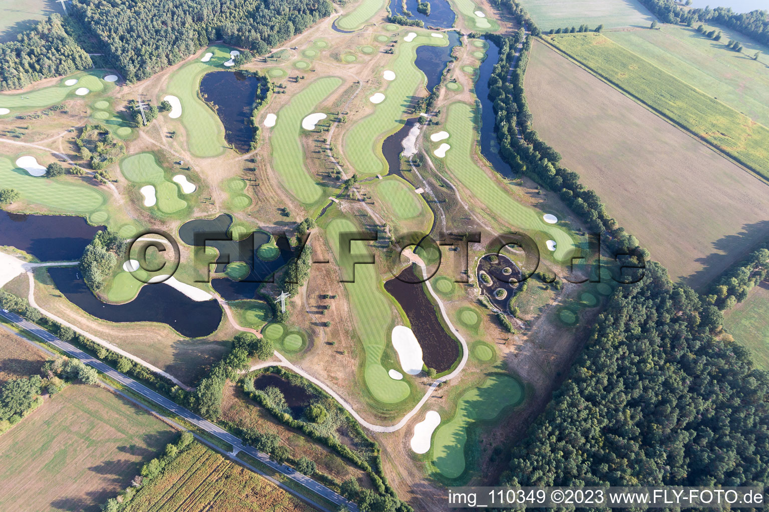Grounds of the Golf course at Green Eagle Golf Courses in Winsen (Luhe) in the state Lower Saxony, Germany out of the air