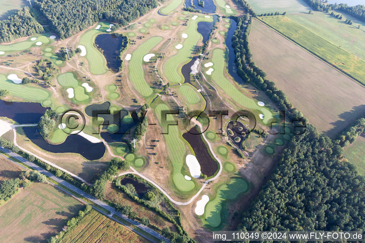 Drone recording of Grounds of the Golf course at Green Eagle Golf Courses in Winsen (Luhe) in the state Lower Saxony, Germany