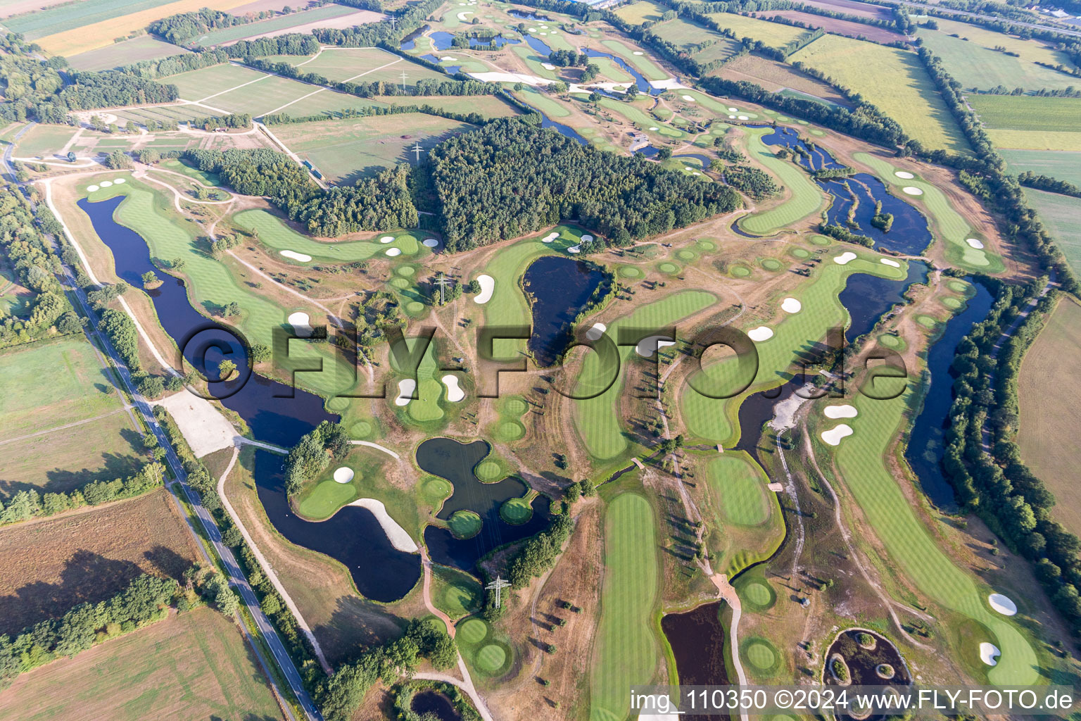Grounds of the Golf course at Green Eagle Golf Courses in Winsen (Luhe) in the state Lower Saxony, Germany seen from above