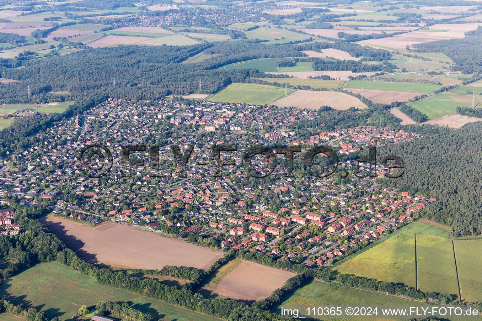 Oblique view of Reppenstedt in the state Lower Saxony, Germany