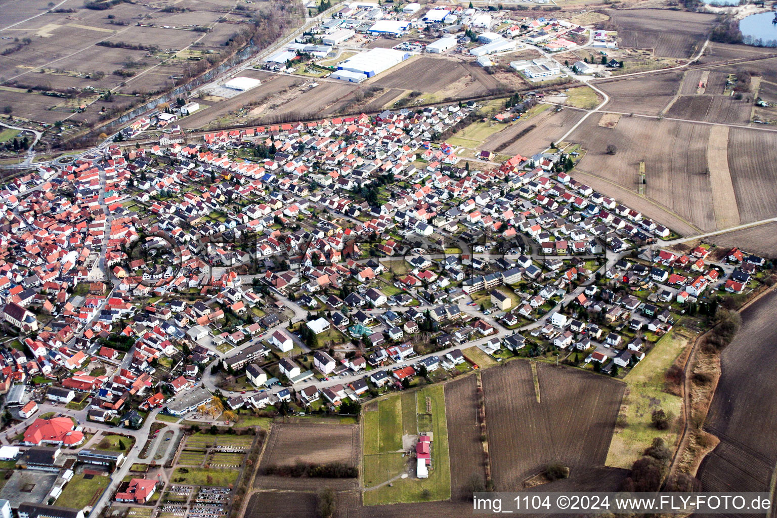 Hagenbach in the state Rhineland-Palatinate, Germany viewn from the air