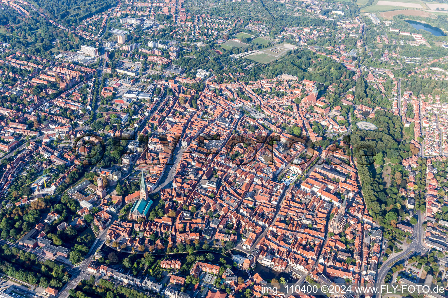 Aerial view of Old Town area and city center in Lueneburg in the state Lower Saxony, Germany