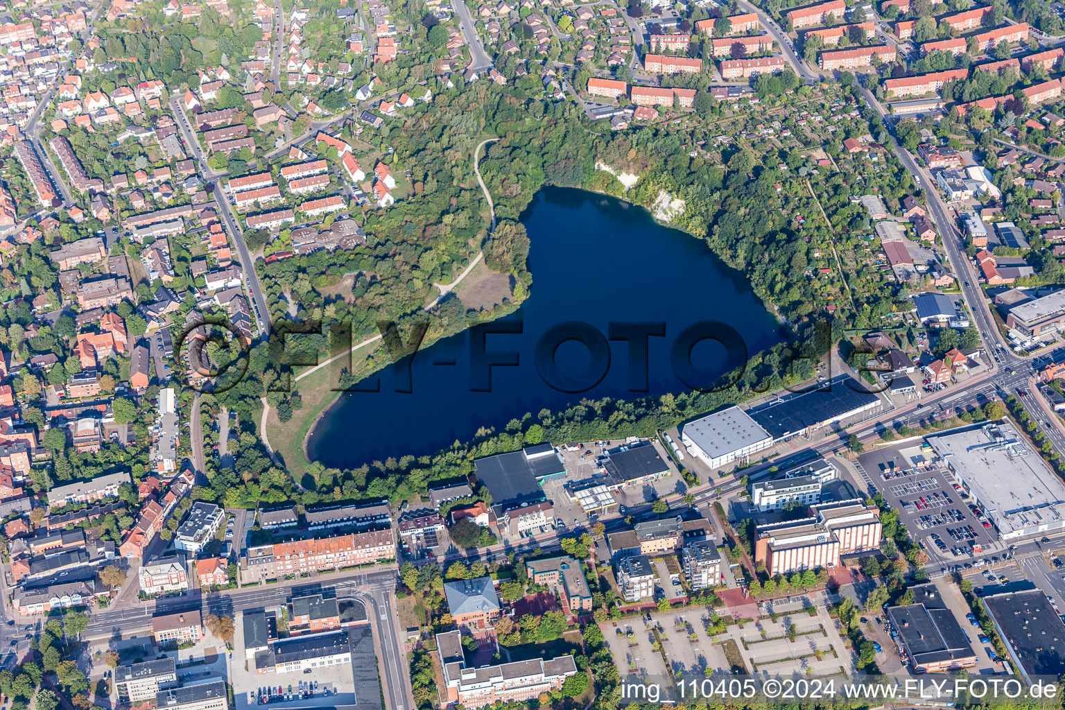 Riparian areas on the lake area of Kreidebergsee in Lueneburg in the state Lower Saxony, Germany