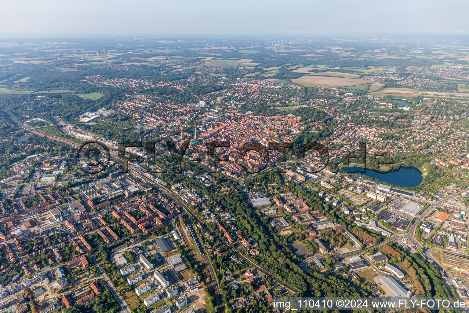 City view on the river bank of Illmenau in Lueneburg in the state Lower Saxony, Germany