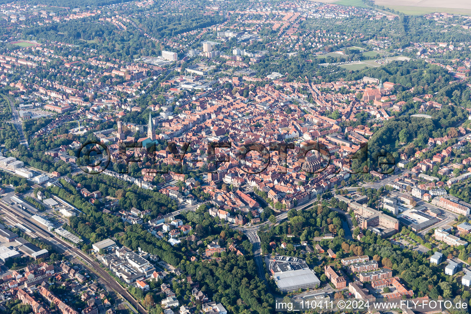 Aerial view of Old Town in Lüneburg in the state Lower Saxony, Germany