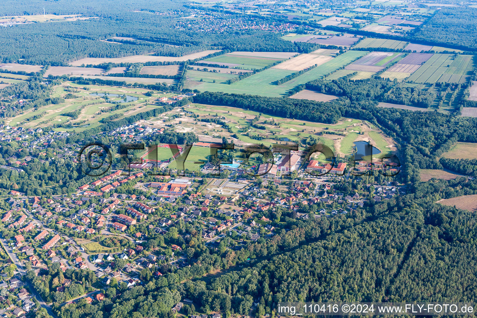 Aerial view of Adendorf in the state Lower Saxony, Germany