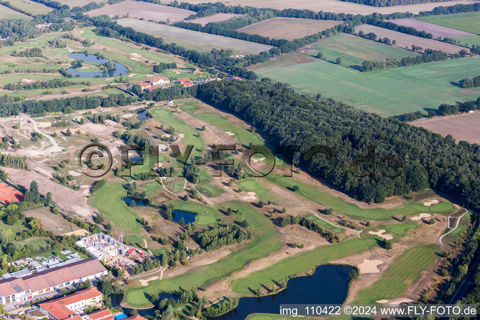 Aerial photograpy of Grounds of the Golf course at Golf Resort Adendorf in Adendorf in the state Lower Saxony, Germany