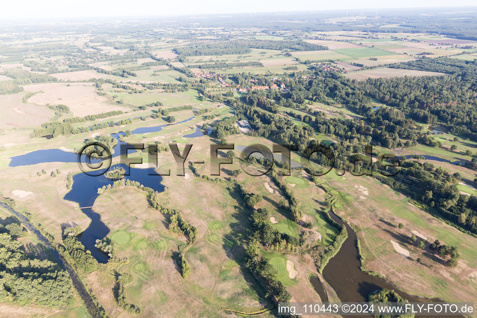 Oblique view of Grounds of the Golf course at Golfanlage Schloss Luedersburg in Luedersburg in the state Lower Saxony, Germany