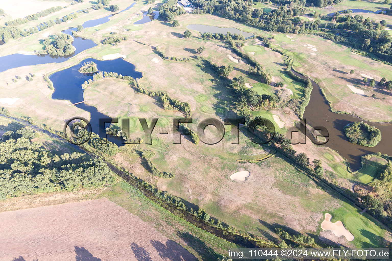 Grounds of the Golf course at Golfanlage Schloss Luedersburg in Luedersburg in the state Lower Saxony, Germany from above