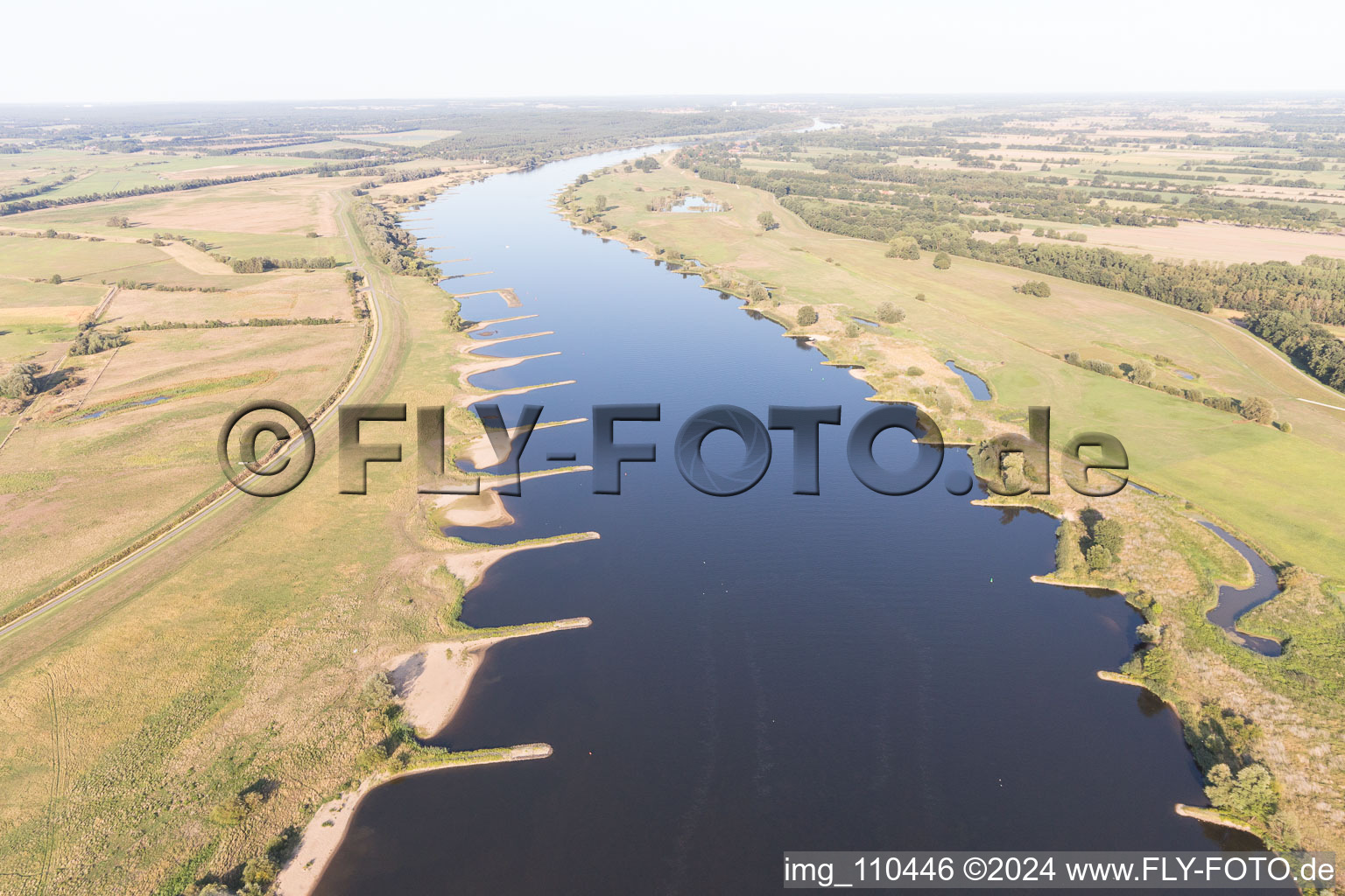 Aerial view of Elbe foreland in Barförde in the state Lower Saxony, Germany