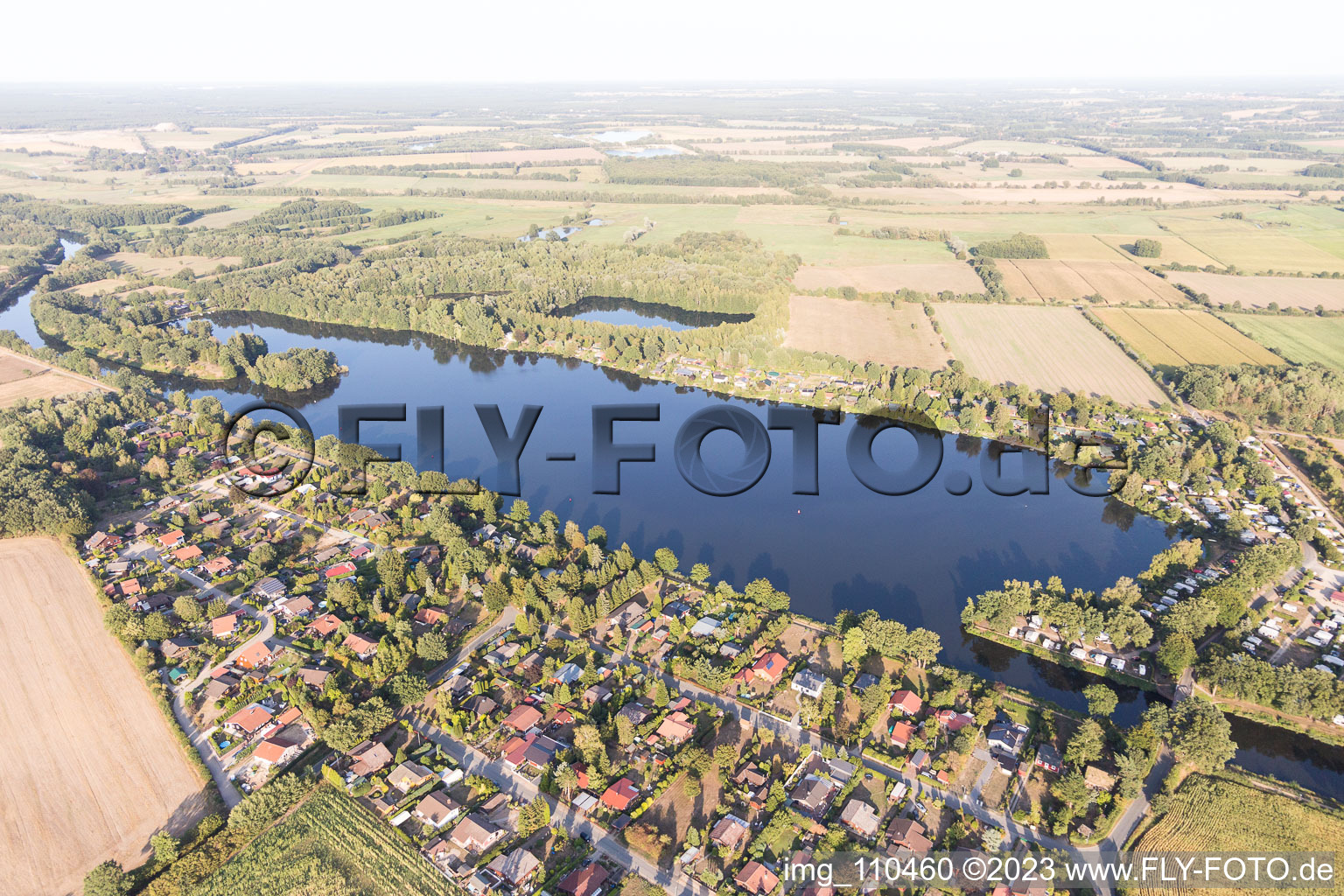 Aerial view of Camping Lanzer See in Basedow in the state Schleswig Holstein, Germany