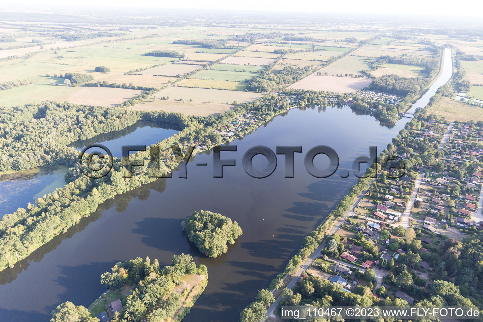 Camping Lanzer See in Basedow in the state Schleswig Holstein, Germany from the plane