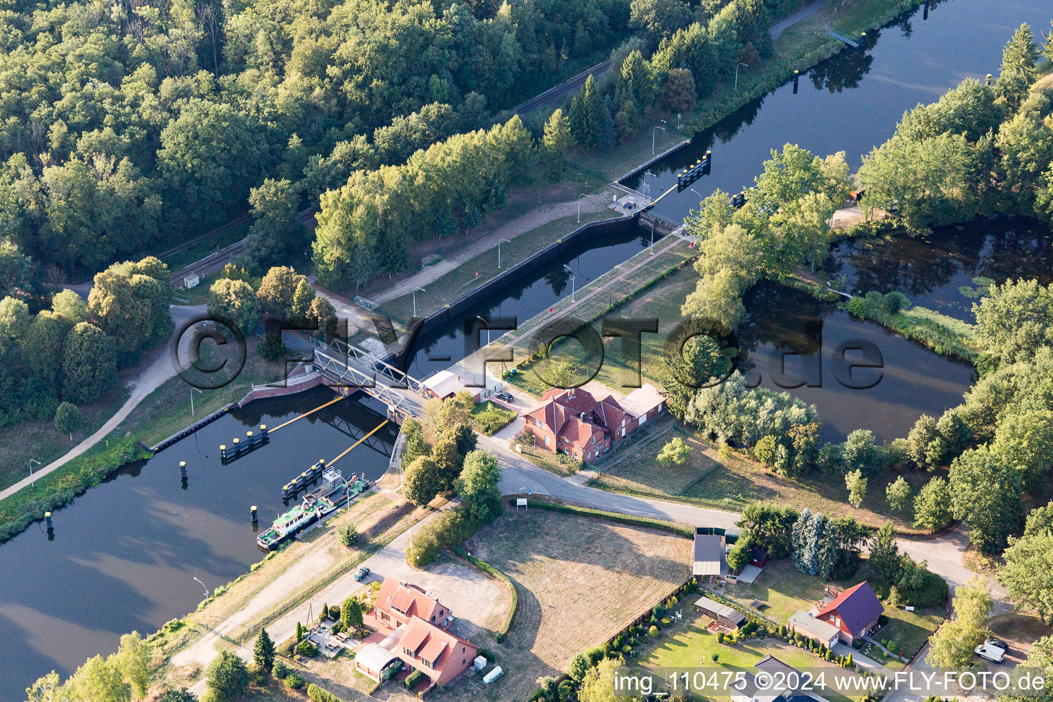 Lockage of the Witzeezerschleuse in Witzeeze in the state Schleswig-Holstein, Germany