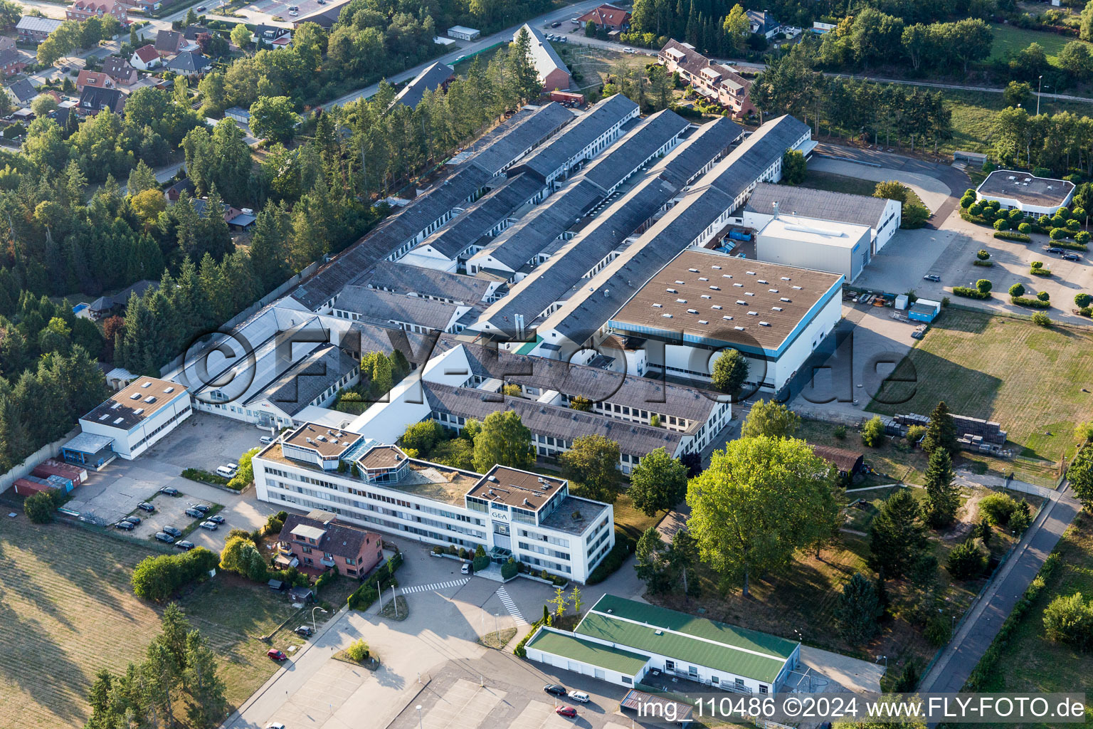 Building and production halls on the premises of the brewery GEA Brewery Systems GmbH Huppmann Tuchenhagen in Buechen in the state Schleswig-Holstein, Germany