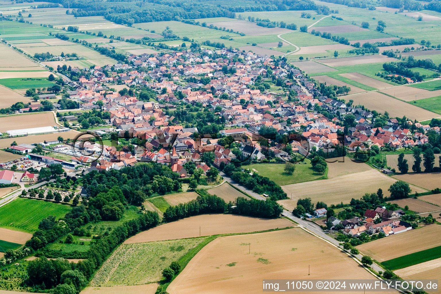 Drone recording of Minfeld in the state Rhineland-Palatinate, Germany