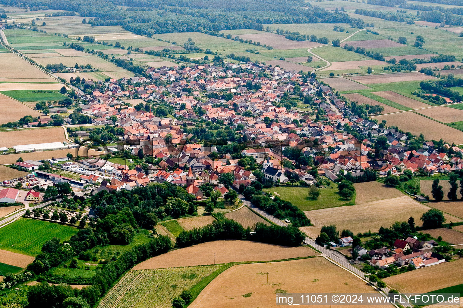 Drone image of Minfeld in the state Rhineland-Palatinate, Germany