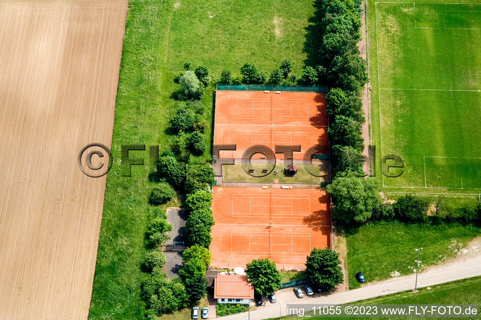 Aerial view of Tennis club in Minfeld in the state Rhineland-Palatinate, Germany